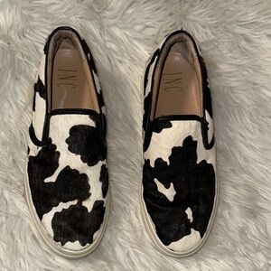 INC International Concepts, Cow Hair Fur Upper Black/White Slip On Sneaker 8M